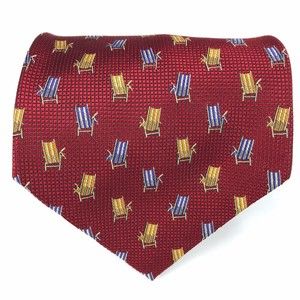 Tommy Bahama Men's Tie Silk Handmade Red Tropical Beach Chairs Aloha Necktie 57"